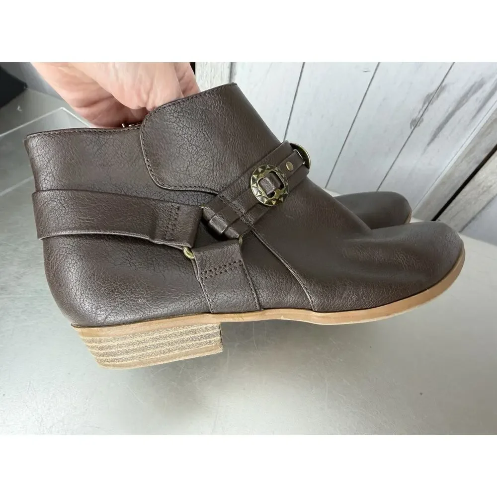 GH Bass Savannah Women's Bootie Brown Faux Leather Western Zip Side Size 9